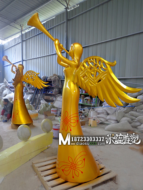 重慶玻璃鋼雕塑歐式人物吹喇叭天使