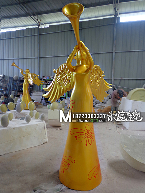 重慶玻璃鋼歐式人物雕塑吹喇叭天使
