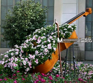重慶玻璃鋼雕塑大提琴花缽 音樂符號鐵皮凳子